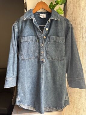 FRNCH Washed Denim Tunic Dress
